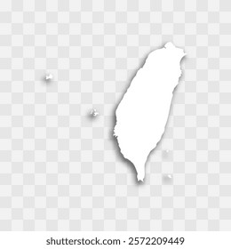 Taiwan high detailed vector representation of country silhouette. White color on transparent background with dropped shadow. For educational, decorative, or informational use.