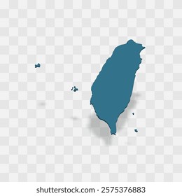 Taiwan high detailed vector representation of country silhouette. 3D map on transparent background with dropped shadow. For educational, decorative, or informational use.