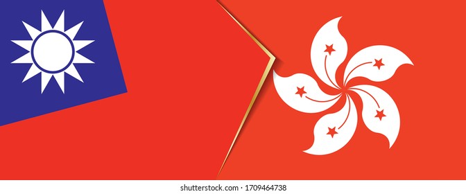 Taiwan and Hong Kong flags, two vector flags symbol of relationship or confrontation.