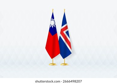 Bandeiras de Taiwan e da Islândia lado a lado, símbolo da parceria internacional. A ilustração simboliza diplomacia, parceria e cooperação internacional entre as duas nações.