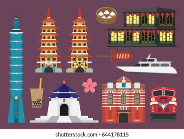 Taiwan illustration, vector, landmark, treavel, food, culture