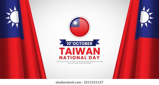 Taiwan independence day with copyspace banner background with waving flag design