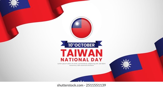 Taiwan independence day with copyspace banner background with waving flag design