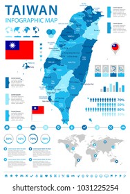 Taiwan infographic map and flag - High Detailed Vector Illustration