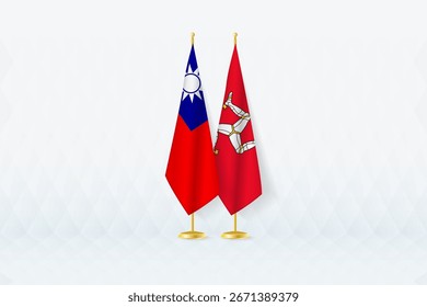 Taiwan und Isle of Man Flaggen Seite an Seite, Symbol der internationalen Partnerschaft. Die Illustration symbolisiert Diplomatie, Partnerschaft und internationale Zusammenarbeit zwischen den beiden Nationen.