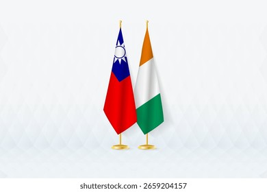 Taiwan and Ivory Coast Flags Side by Side, Symbol of International Partnership. Illustration symbolizes diplomacy, partnership, and international cooperation between the two nations.