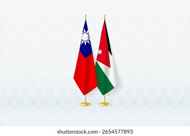 Bandeiras de Taiwan e da Jordânia lado a lado, símbolo da parceria internacional. A ilustração simboliza diplomacia, parceria e cooperação internacional entre as duas nações.