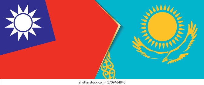 Taiwan and Kazakhstan flags, two vector flags symbol of relationship or confrontation.