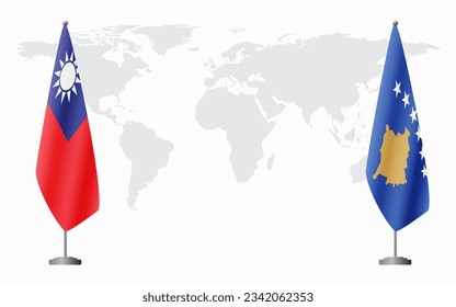 Taiwan and Kosovo flags for official meeting against background of world map.