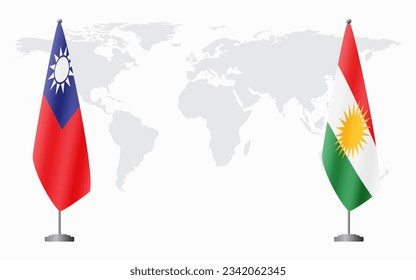 Taiwan and Kurdistan flags for official meeting against background of world map.