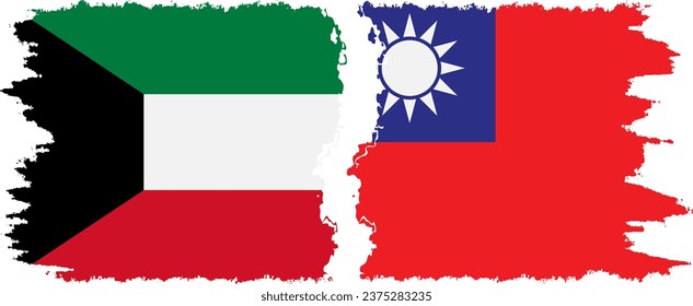 Taiwan and Kuwait grunge flags connection, vector
