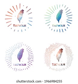 Se pone el sol bajo de poli en Taiwán. Logo del país en estilo geométrico poligonal. Ilustración vectorial.