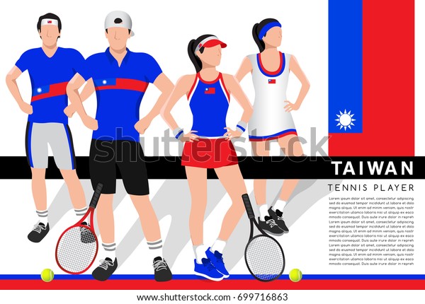 Taiwan Male Female Tennis Players National Stock Vector