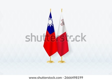 Taiwan and Malta Flags Side by Side, Symbol of International Partnership. Illustration symbolizes diplomacy, partnership, and international cooperation between the two nations.