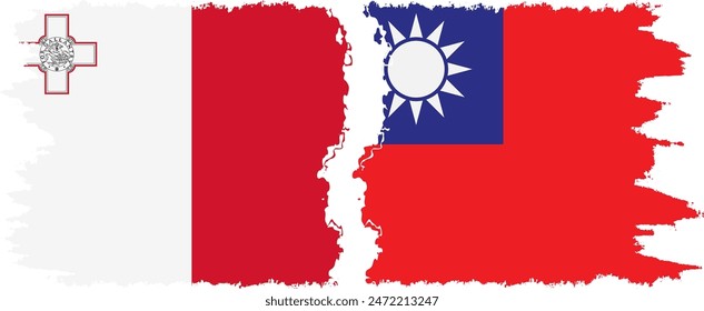 Taiwan and Malta grunge flags connection, vector