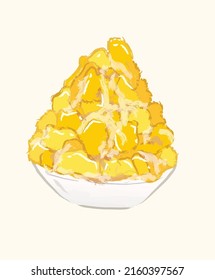 Taiwan mango shaved ice for summer dessert in flat realistic illustration art design