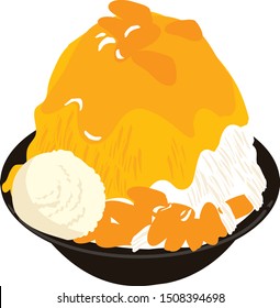 Taiwan Mango Shaved Ice Vector Illustration On White Background.