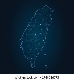 taiwan Map Abstract mash line and point scales on dark background. Wire Frame 3D mesh polygonal network line.