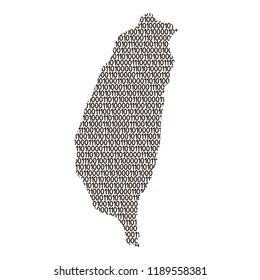 Taiwan map abstract schematic from black ones and zeros binary digital code. Vector illustration.