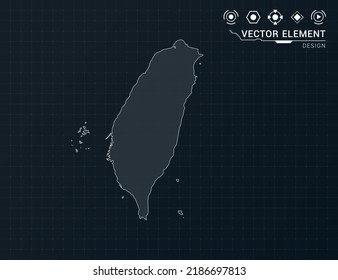 Taiwan map of black digital frame HUD, GUI, UI interface technology radar vector.