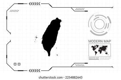 Mapa taiwanés del marco digital negro HUD, GUI, interfaz de interfaz de usuario vector de radar.