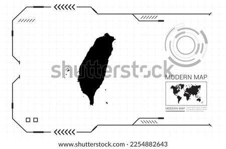 Taiwan map of black digital frame HUD, GUI, UI interface technology radar vector.