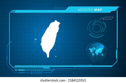 Taiwan-Karte des blauen digitalen Frame HUD, GUI, UI-Interface-Technologie Radar Vektor.