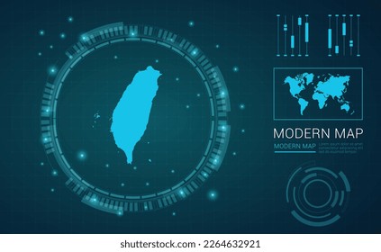 Mapa taiwanés del marco digital Futuritic Sci Fi Modern User vector HUD, GUI, interfaz de interfaz de usuario.