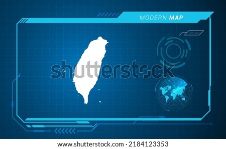 Taiwan map of blue digital frame HUD, GUI, UI interface technology radar vector.