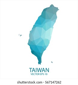 Taiwan map - blue geometric rumpled triangular low poly style gradient graphic background , polygonal design for your . Vector illustration eps 10.