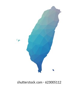 Taiwan map - blue geometric rumpled triangular low poly style gradient graphic background , polygonal design for your . Vector illustration eps 10.