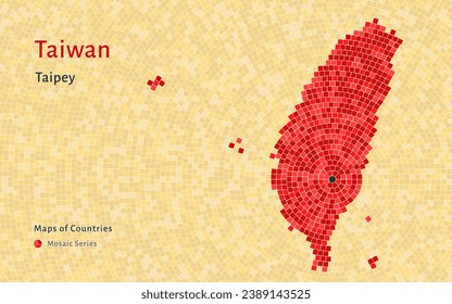 Taiwan Map with a capital of Taipei Shown in a Mosaic Pattern