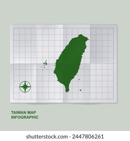 Taiwan Karte Land in gefaltetem Gitterpapier