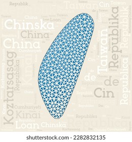 TAIWAN map design. Country names in different languages and map shape with geometric low poly triangles. Elegant vector illustration of Taiwan.