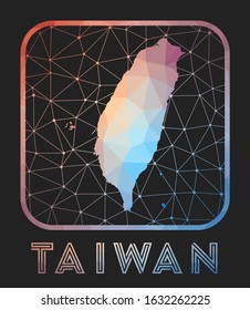 Taiwan map design. Vector low poly map of the country. Taiwan icon in geometric style. The country shape with polygonal gradient and mesh on a dark background.