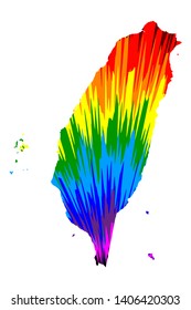 Taiwan - map is designed rainbow abstract colorful pattern, Republic of China (ROC) map made of color explosion,