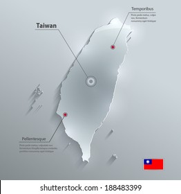 Taiwan Map Flag Glass Card Paper 3D Vector