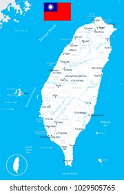 Taiwan, map and flag - High Detailed Vector Illustration