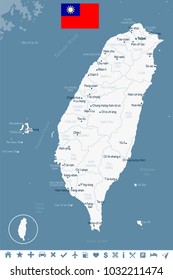 Taiwan map and flag - High Detailed Vector Illustration