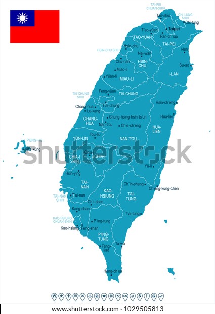 Taiwan\
map and flag - High Detailed Vector\
Illustration