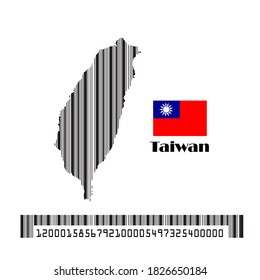 Taiwan map flag made bar code, vector illustration.