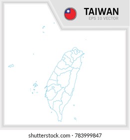 Taiwan map and flag in white background