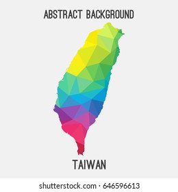 Taiwan map in geometric polygonal,mosaic style in rainbow colors.Abstract tessellation,modern design background,low poly. Vector illustration.