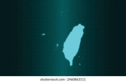 Taiwan Map with Green Circuit Technology Style.