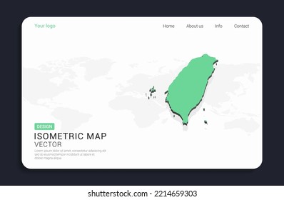 Taiwán mapa verde sobre fondo blanco con vector isométrico.