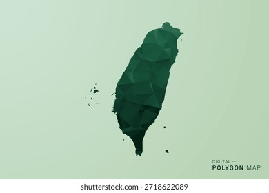 Mapa de Taiwán - Ilustración vectorial de estilo de polígono verde, diseño geométrico de bajo poli con silueta limpia sobre fondo verde suave.