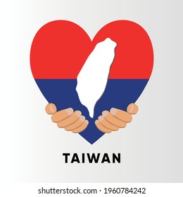 Taiwan Map in heart shape hold by hands vector illustration design