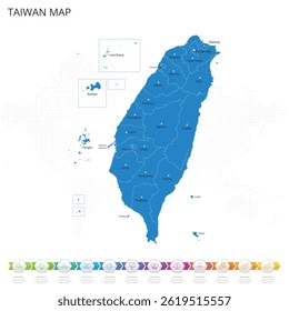 Taiwan Map - Infographic detailed map with regions and cities of the country. Vector illustration EPS10.