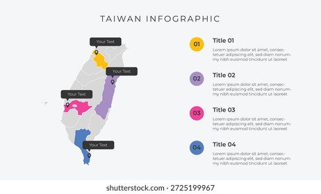 Taiwan mapa infográfico modelo com 4 opções. Mapa administrativo de Taiwan infográfico para apresentação.