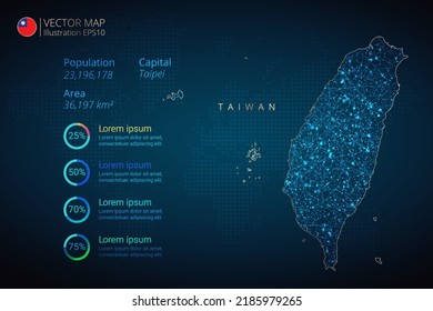 Taiwan map infographics vector template with abstract geometric mesh polygonal light concept on blue background. Template for diagram, graph, presentation and chart.